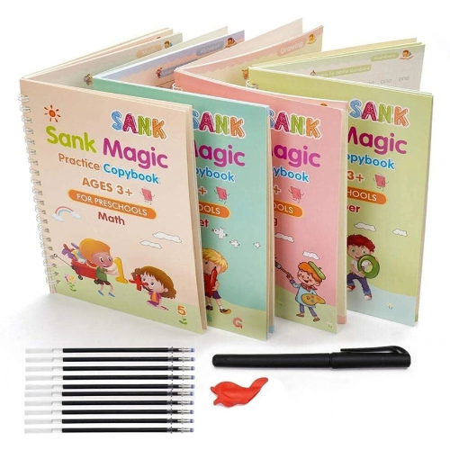 Magic Practice Copybook for Kids – 4 Reusable Writing Books with Pen & Refills (Ages 3+)