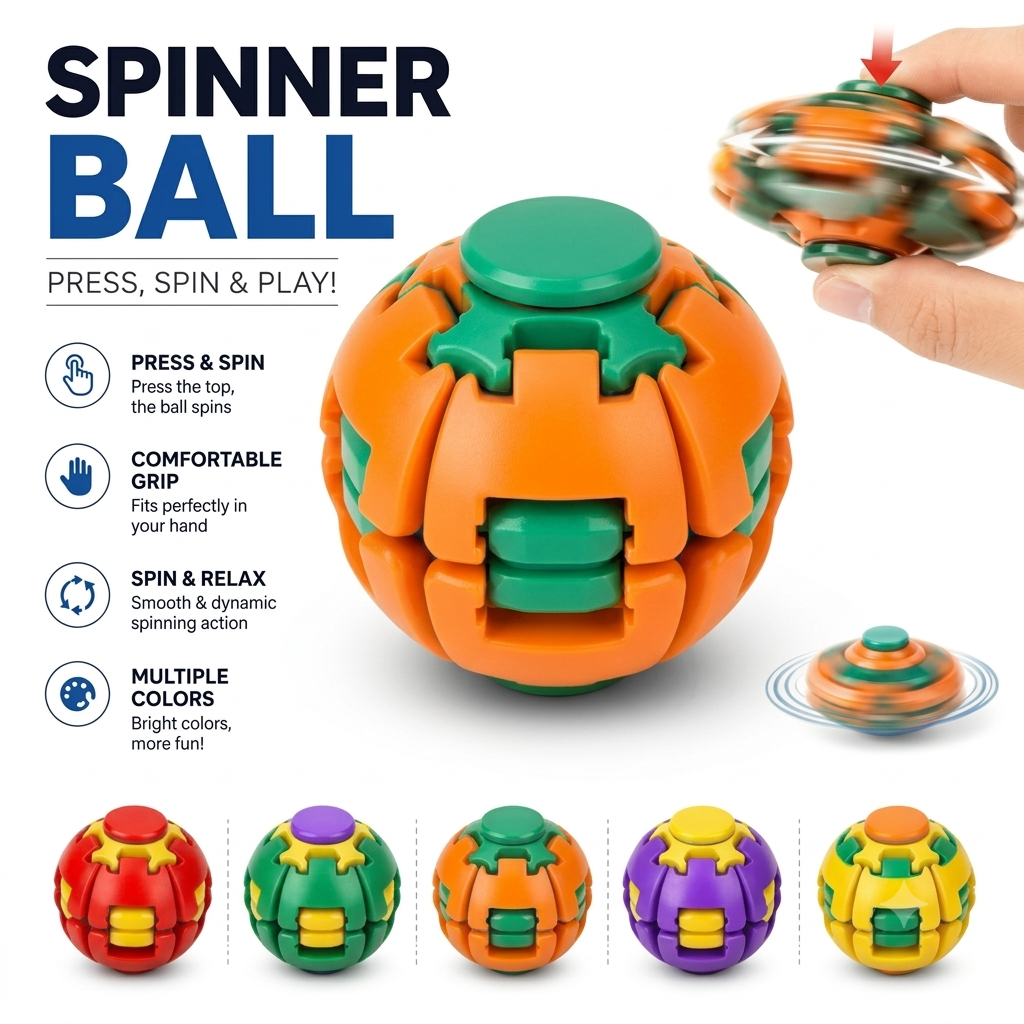 Spinner Ball Fidget Toy – Press & Spin Stress Relief Ball (Random Colour)